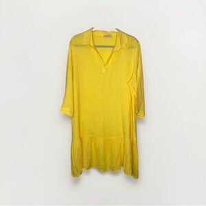Bella Umbra 100% Linen Italian Made MIDI Shift Dress Lagenlook L Yellow